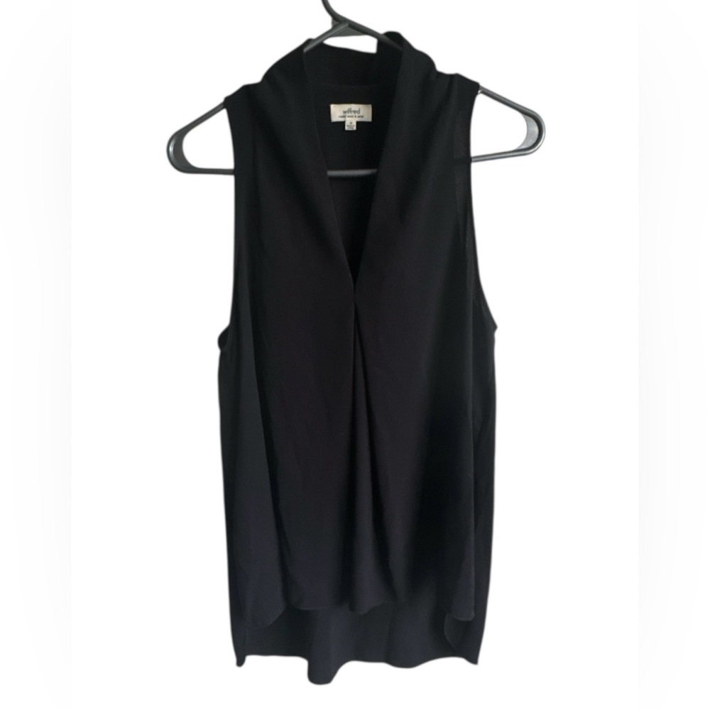 WILFRED Nuit Black Silk Draped Sleeveless Semi Sheer Blouse Sz XS